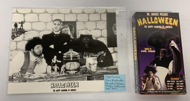 1997 Happy Haunting of America VHS and photo: video is used, photo is of Bob Burns Dan Roebuck and Chuck Williams. From the collection of Bob Cauler