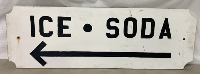 Single Sided Ice Soda Wooden Sign: some brown rust color at fastening holes, some rub marks and black marks here and there, lettering looks hand painted