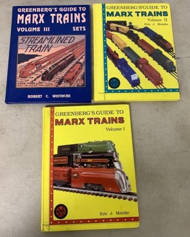 (3)Greenberg's Guides to Marx Trains Vol 1,2, 3: light wear