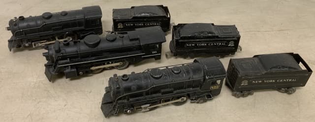3 Marx Locomotives w/ NY Central tenders: (2) 999s and (1) 666; show scratches and dings; see photos for details