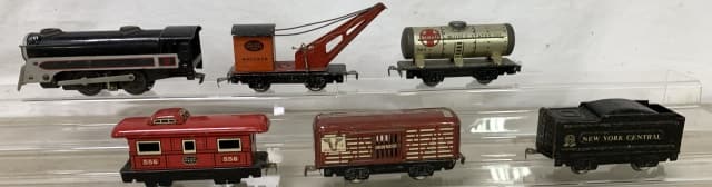 lot of 6 Tin Marx Train Cars & Engine/ others (1 of 6)