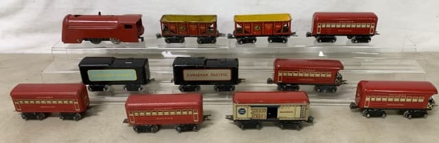 lot of 11 Tin Marx Train Cars, Engine & others (1 of 7)
