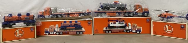 (4)Lionel Flatbeds, Tank Car, Helicopter: look unused