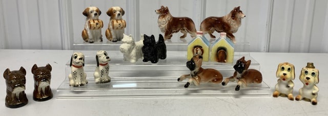 (8) Pairs S&P Shakers, diiferent Dog Breeds: some marked Korea, Japan, others, glass/ceramic feel, most look unused
