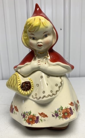 Little Red Riding Hood Cookie Jar: dark spot on back of hood,glass crazed