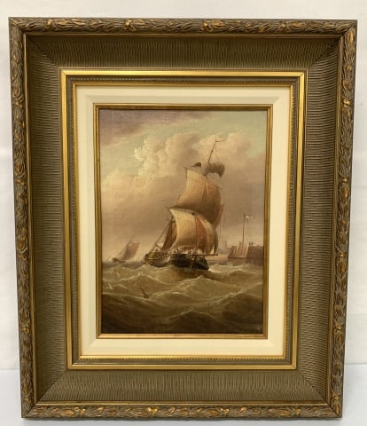 Ship in a Swell by Henry Moore: oil panting on canvas, signed by the artist lower left, comes with a non guaranteed COA from Global Fine Art, 22" X 26"