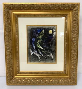 L'Ange by Marc Chagall: lithograph printed in colors on Velin d'Arches paper, comes with a non guaranteed COA from Global Fine Art, 23 1/2" X 26"