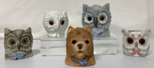 (5)Bisque Ceramic Owl, Dog Night Light Lantern (1 of 4)
