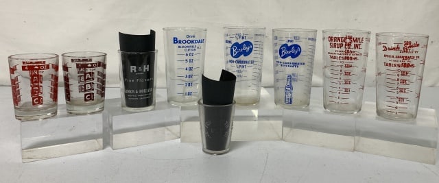 (9)Bireley's ABC R&H Drinking Glasses: Brookdale, Orange Smile, Root Tea, some with light wear