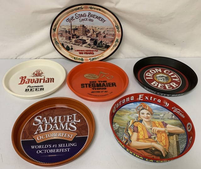 (6)bavarian, Stegmaier, Iron City Beer Trays Auction