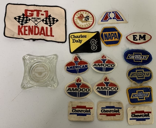 16 automotive and fuel patches plus an ashtray (1 of 5)