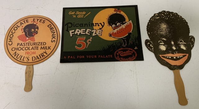 lot of 3 Black Americana Advertising fans, sign (1 of 5)