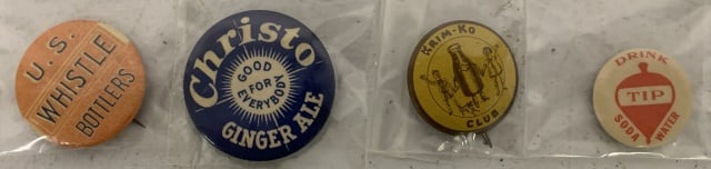 4 soda adv. pinback buttons (1 of 5)