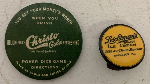 Christo Cola dice game and Leichtman's clicker: wear and corrosion to both; clicker non functioning