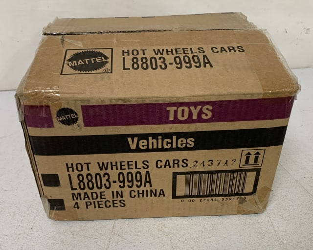 open Hot Wheels L8803-999A box: contains 4 M4411 boxes 3 sealed; Muscle cars since 68 tin inside open box
