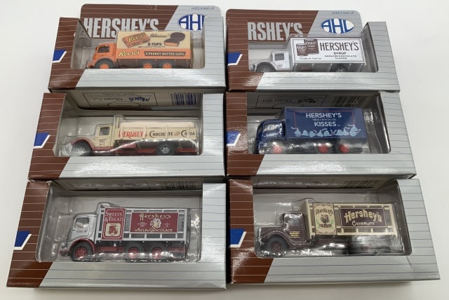 lot of 6 Hershey's Mack Truck Die Casts: 1/64 scale, contemporary