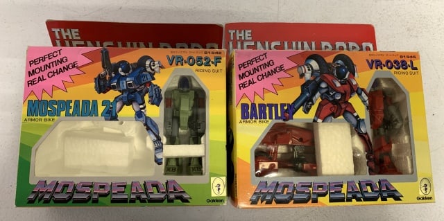 (2)Gakken Henshin Robo Mospeada 2 & Bartlley: Mospeada is missing the bike, boxes have light wear