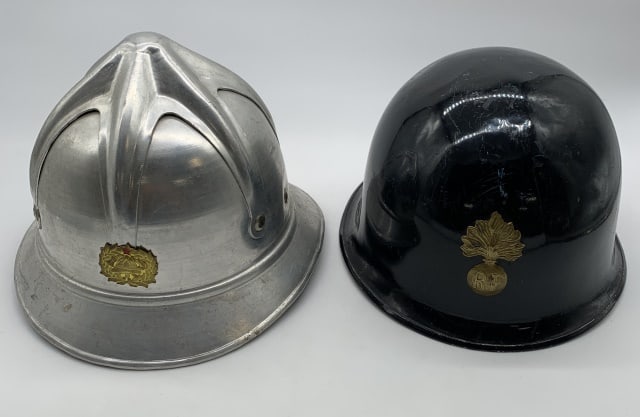 French helmet & Serbian Fire helmet: both have wear as shown