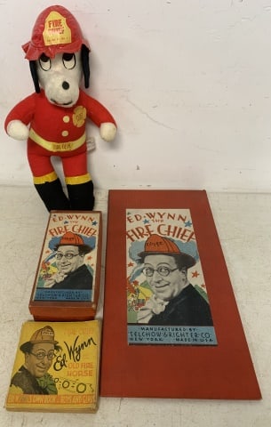 Ed Wynn Fire Chief book & game + stuffed dog: book has some damage; unknown if game is complete