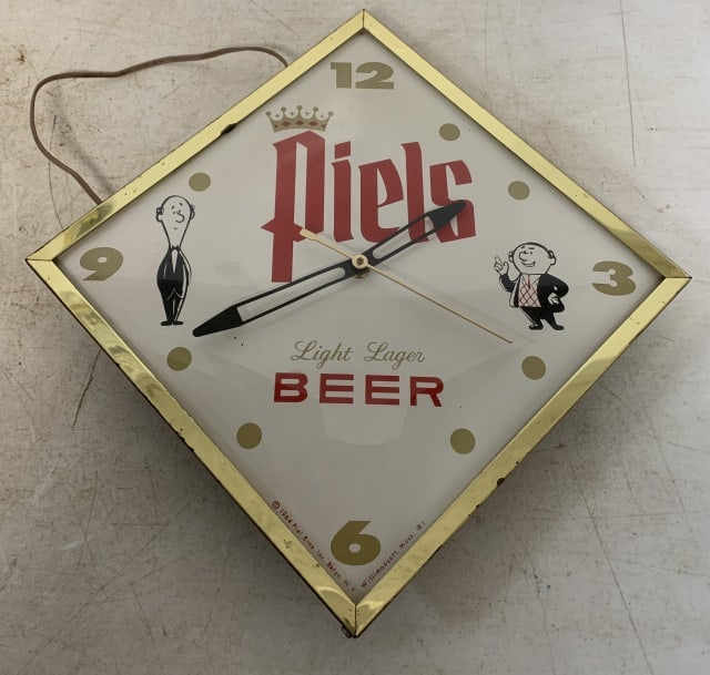 1964 Piels Light Lager Beer clock: unteste, has scratches on face and loss to goldtone