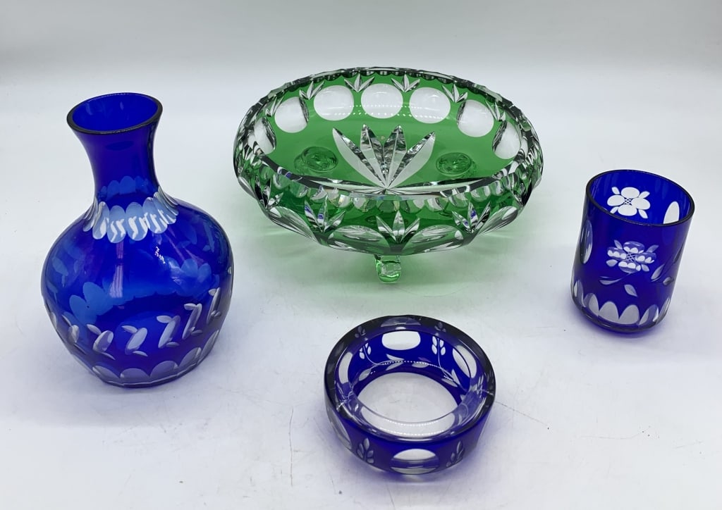 4 Art Deco Glass Items- cut glass, Bowl, Vase, oth (1 of 4)