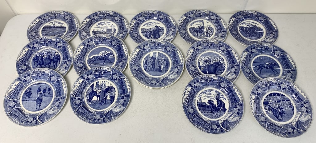 16 Kentucky Derby Annual Derby Plate Winners: 1977 through 1990, list the winning horse and statistics on each year's race, there are duplicate plates for 1980 & 1984, Old English Staffordshire Ware