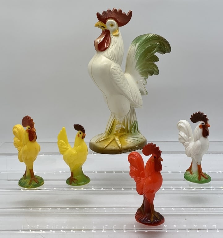 lot of 5 Knickerbocker Roosters Rattles, Bank (1 of 6)