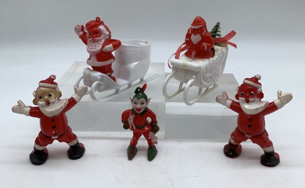 5 Vintage Plastic Santa, Elf Toys, Candy Container (1 of 4)