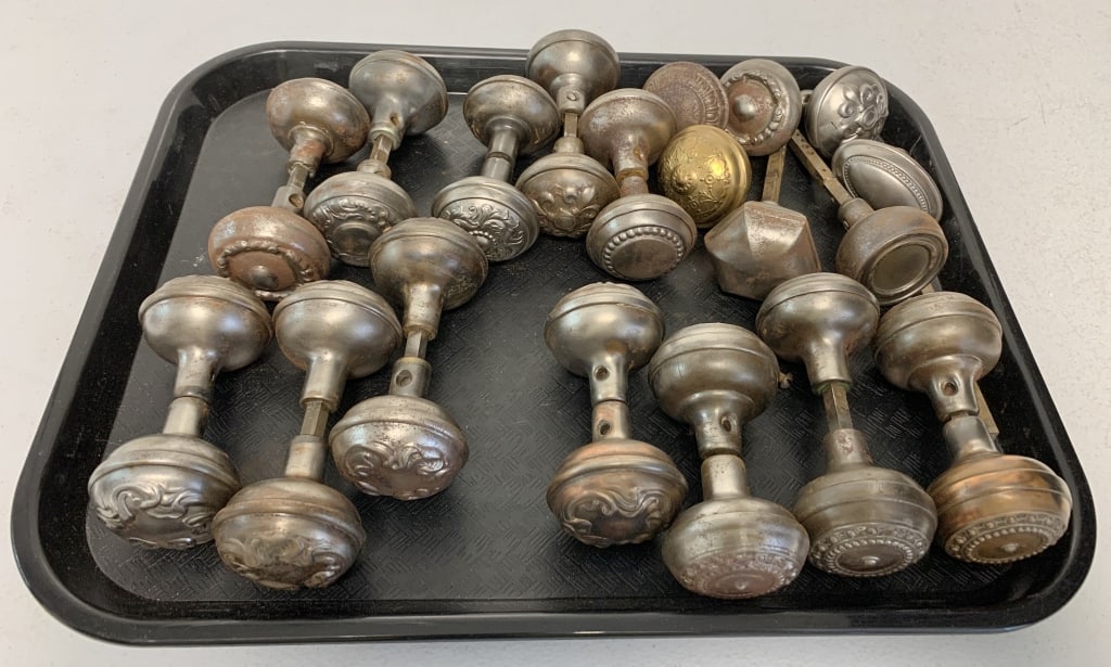 15+ Cast Doorknobs: all with some wear, some with rust, no names or markings