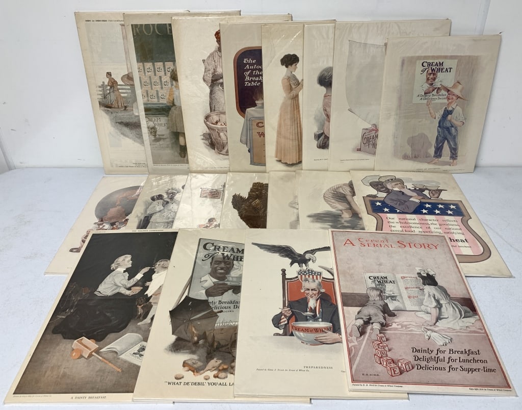 15+ Cream of Wheat Advertisements 1900's-1910's: looks like they were actually newspaper print from newspapers/magazines from the 1907, 1909, 1910's, they are mounted to some sort of cardbaord, some have creases, some have small tears