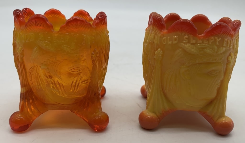 2 Guernsey glass Sleepy Eye toothpick holders: good condition