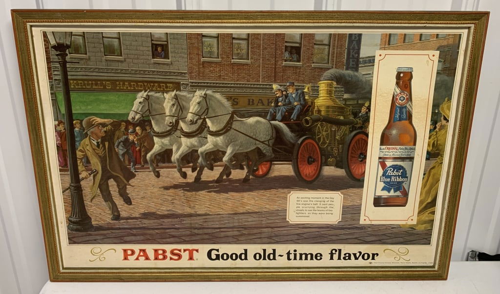 cardboard w/ wood frame Pabst Blue Ribbon sign (1 of 4)