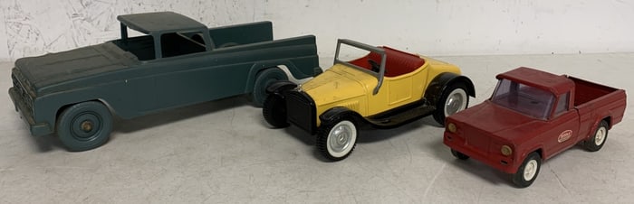 (3) Nylint Car, Tonka Pickup, Marx Pickup Truck
