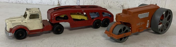 lot of 2 Hubley Toys Car Carrier & Steamroller
