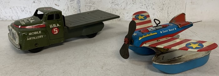 2 Pcs-Marx Army Truck & Ohio Art Seaplane