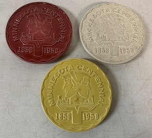 3 Red Wing Pottery Minnesota Centennial Trivets