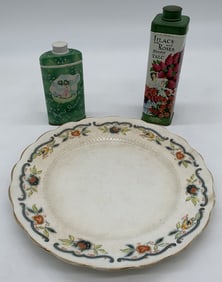 3 pcs- Talcom Powder Tins & China Plate