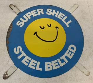 Super Shell Steel Belted tire metal sign