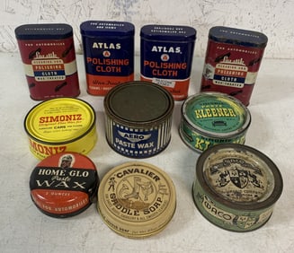 10 cans of polishing cloths, wax and saddle soap
