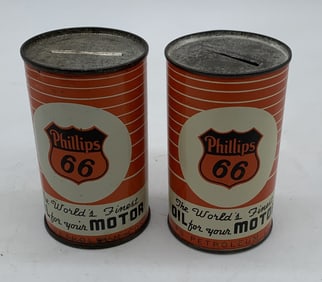 2 Phillips 66 adv. tin banks
