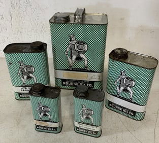 5 Nourse Oil Company tins; 1/2 pints, qts & 1 gal.