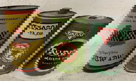 Pennzoil, Texaco & Conoco empty oil cans