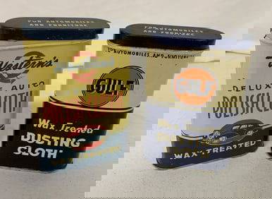 Western's & Gulf polish and dusting cloth cans