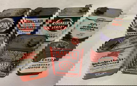 7 mostly Outboard Motor Oil tins