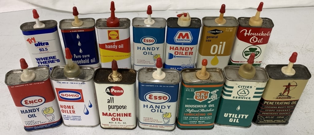 14 small oiler cans all containing product (1 of 9)