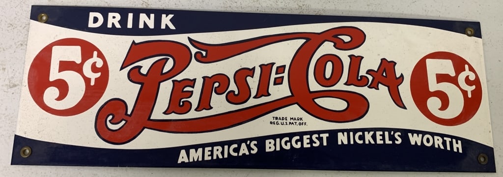 reproduction Pepsi-Cola porcelain sign: has some scratches