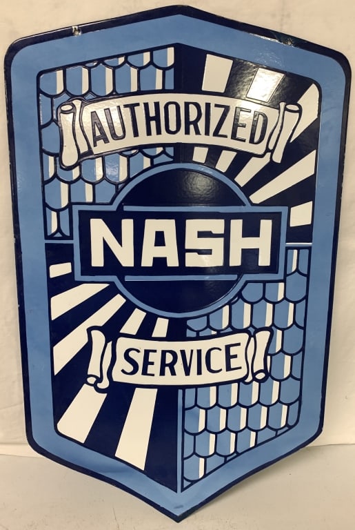 Reproduction Nash Service double sided porcelain: 22" x 36"; has some scratches and small chips