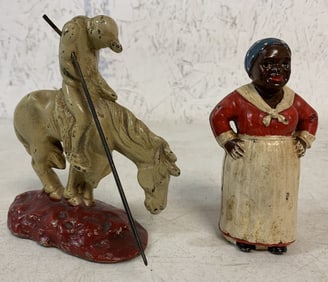 (2)Cast Iron Indian Doorstop & Aunt Jemima Bank