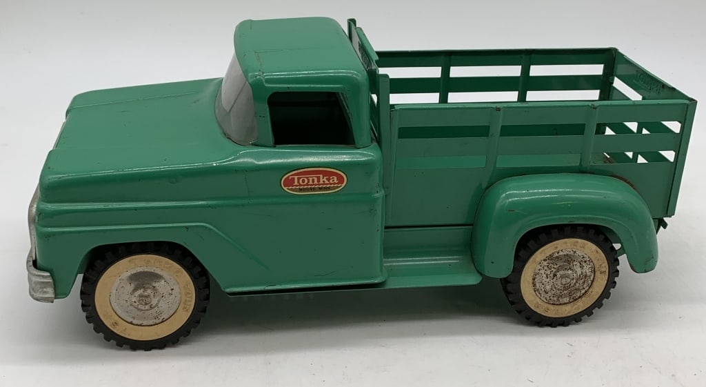 Tonka Stake Pickup: has scratches and rust; dings and discoloration to wheel whites