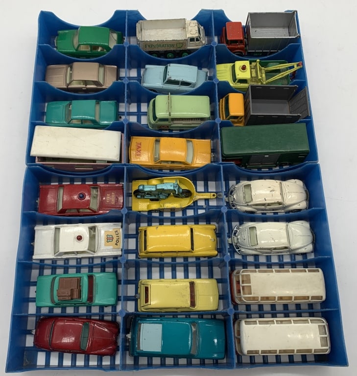 24 Matchbox Cars mostly 60's & 70's eras: all have various degree of wear and use